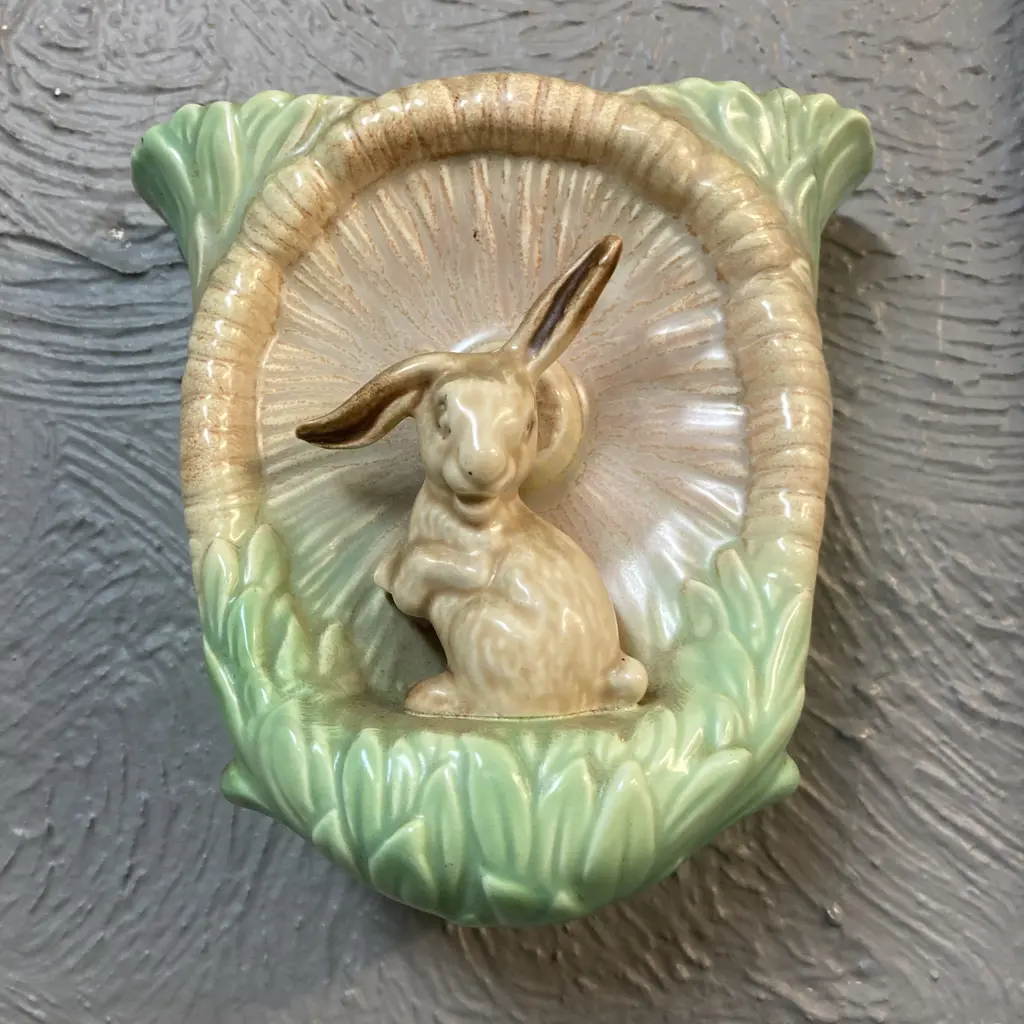 SylvaC Flop-Eared Bunny Rabbit Wall Pocket Vase, No 323. c1930's. 19 x 20cm Image 1++